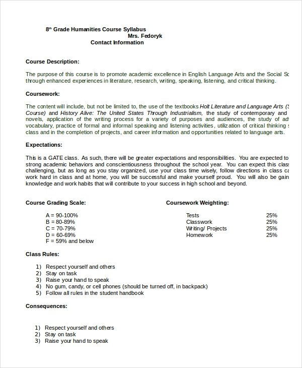 High School Syllabus Template Syllabus Template 7 Free Word Documents Download