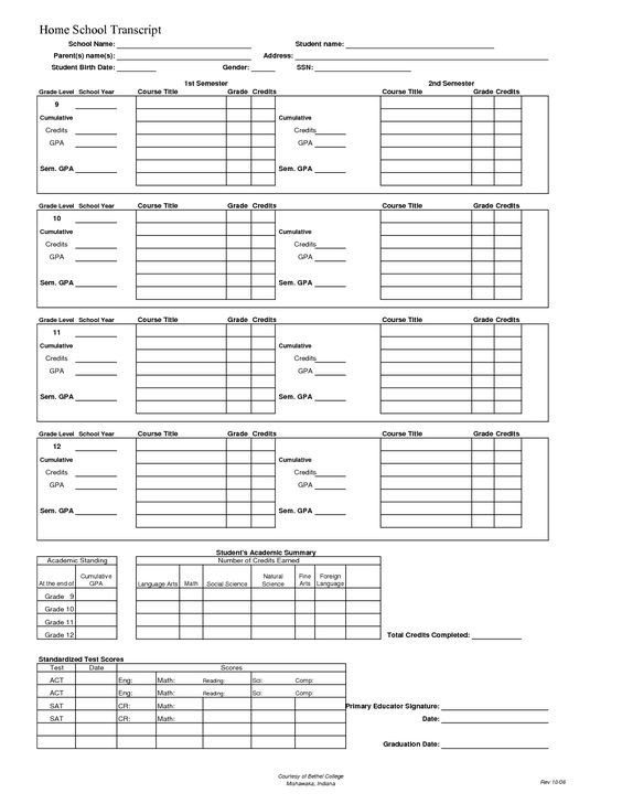 High School Transcripts Template Free Blank High School Transcript forms