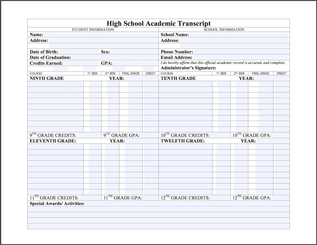 High School Transcripts Template Free Ideas for Celebrating Back to School Flanders Family