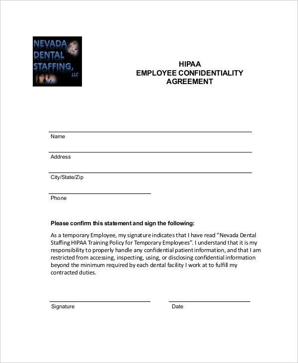 Hipaa Compliance forms for Employers 16 Employee Confidentiality Agreement Templates Free