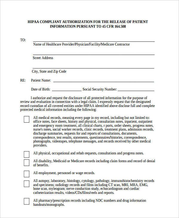 Hipaa Compliance forms for Employers 16 General Release Of Information form Templates