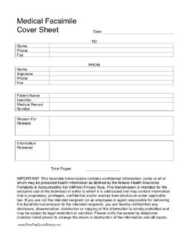 Hipaa Fax Cover Sheet Medical Hipaa Fax Cover Sheet at Freefaxcoversheets
