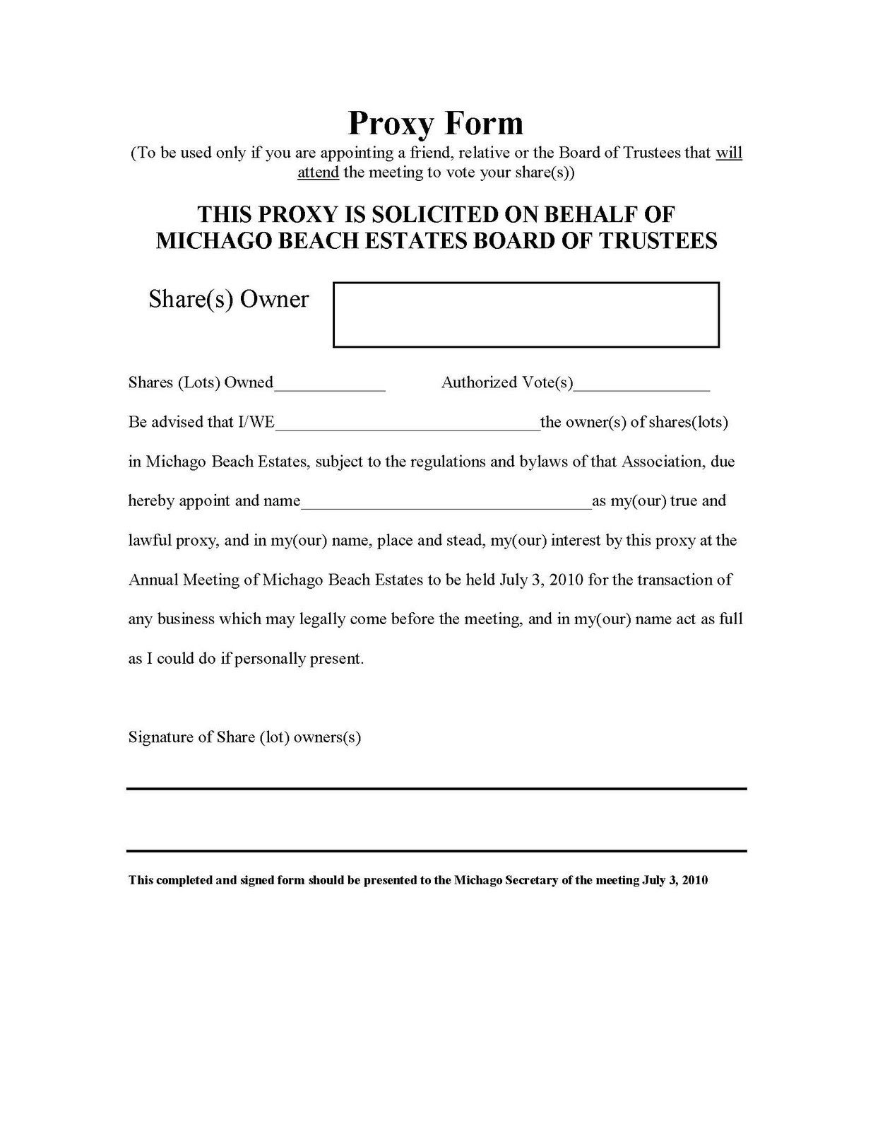 Hoa Proxy Vote form Template 26 Of Homeowners association Proxy form Template