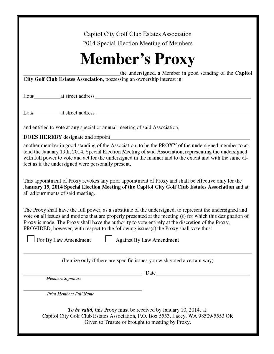 Hoa Proxy Vote form Template Hoa Proxy form Template Free Printable Documents