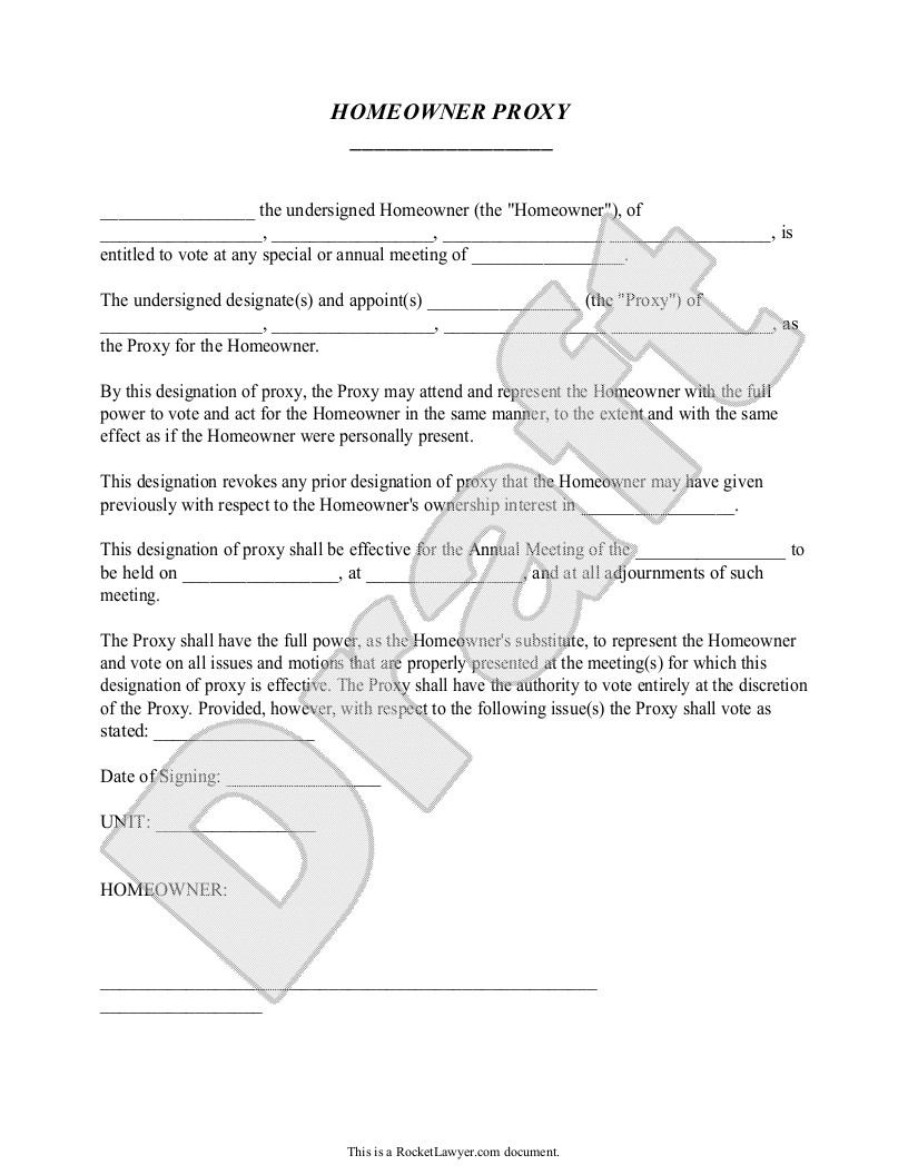 Hoa Proxy Vote form Template Homeowners association Proxy form with Sample Hoa