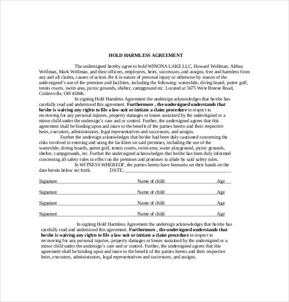 Hold Harmless Agreement Template 11 Hold Harmless Agreement Templates– Free Sample