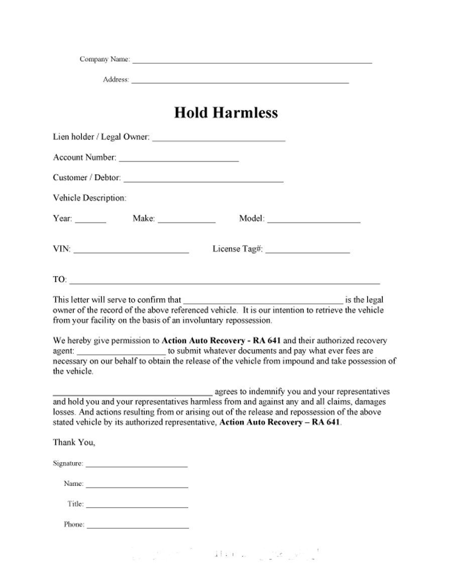 Hold Harmless Agreement Template 40 Hold Harmless Agreement Templates Free Template Lab