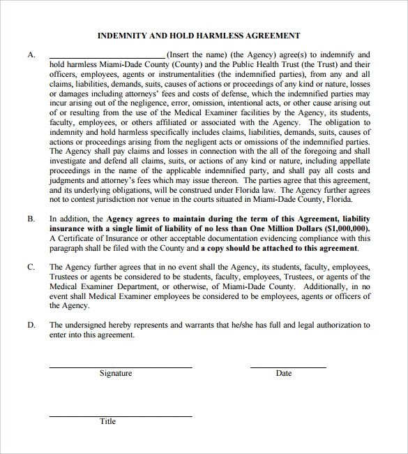 Hold Harmless Agreement Template Hold Harmless Agreement 32 Download Documents In Pdf
