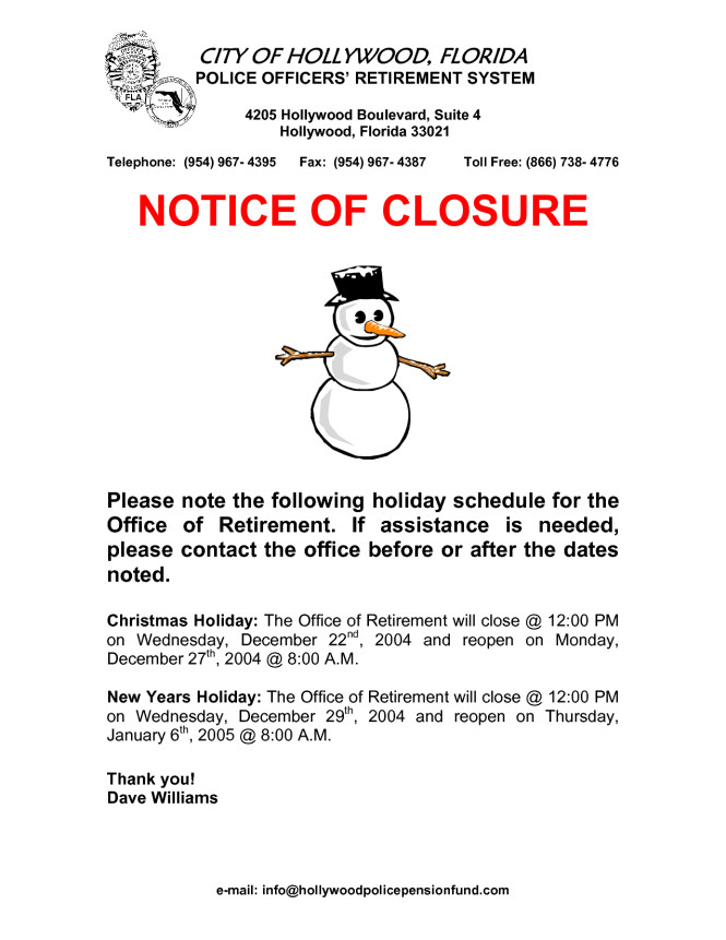Holiday Closing Notice Template Free Printable Holiday Hour Signs