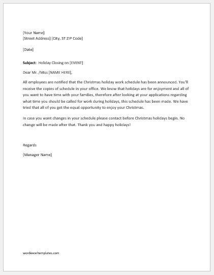 Holiday Closing Notice Template Holiday Closing Announcement Letters