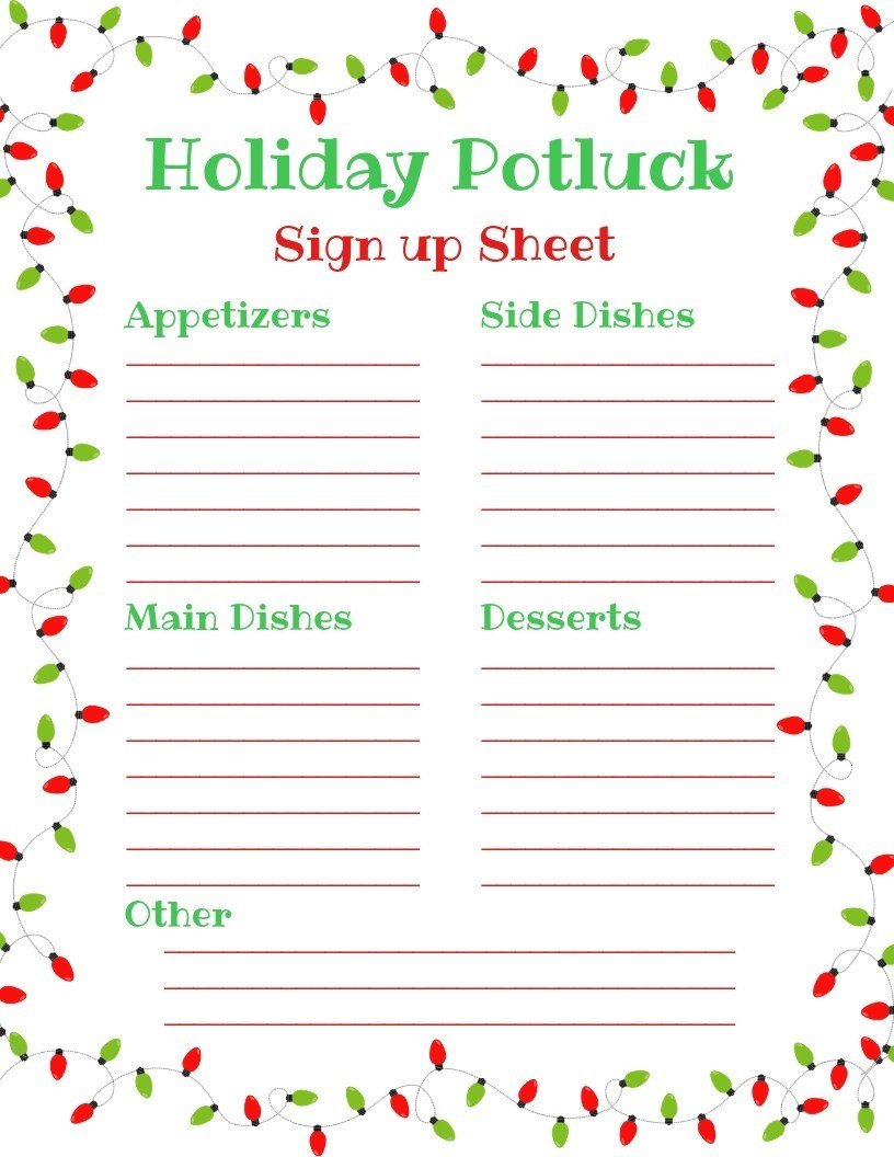 Holiday Potluck Signup Sheet Holiday Potluck Sign Up Sheet Just What We Eat