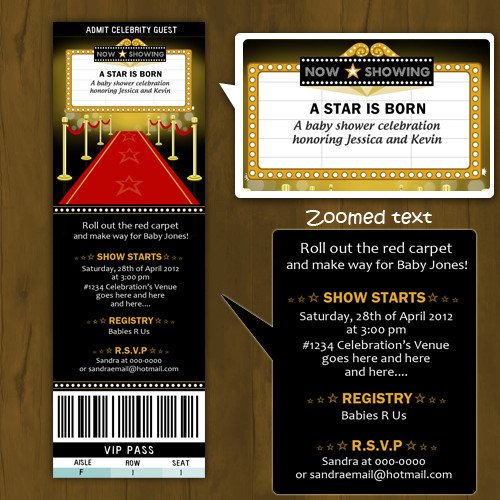 Hollywood themed Invitations Free Templates Hollywood Baby Shower Printed Invitations Ticket Style A