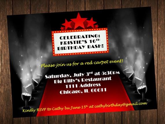 Hollywood themed Invitations Free Templates Invitation Danniversaire à Thème Tapis Rouge Hollywood