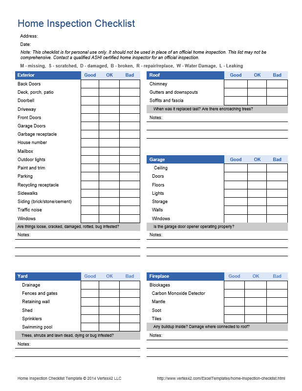 Home Building Checklist Template Download the Home Inspection Checklist From Vertex42