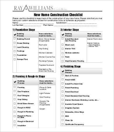 Home Building Checklist Template Free 15 Construction Checklist Samples and Templates In