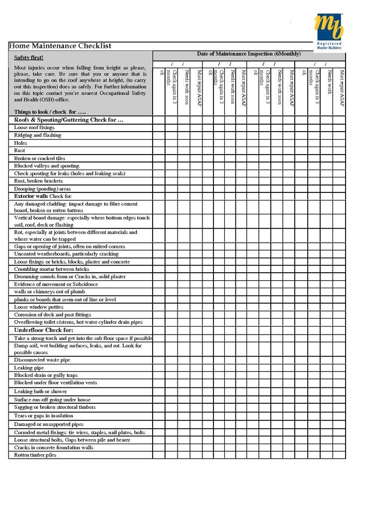 Home Building Checklist Template Home Maintenance Checklist Printable