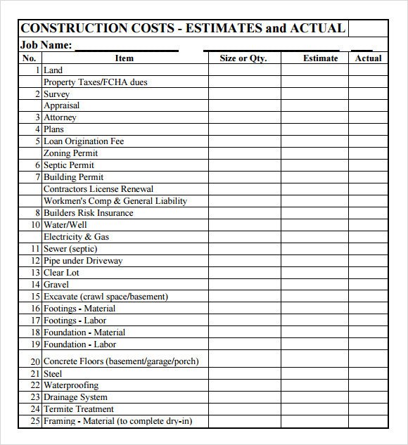 Home Construction Budget Spreadsheet 12 Construction Bud Samples Word Pdf Excel