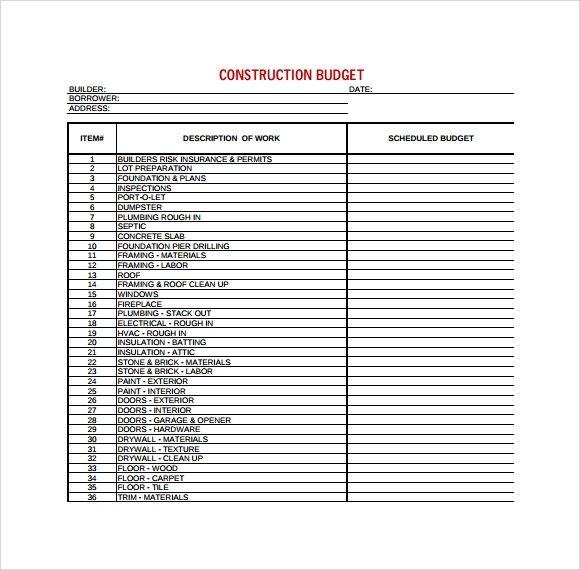 Home Construction Budget Spreadsheet Construction Bud Template 9 Download Free Documents
