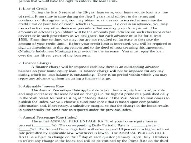 Home Equity Loan Agreement Template Line Of Credit Agreement Template
