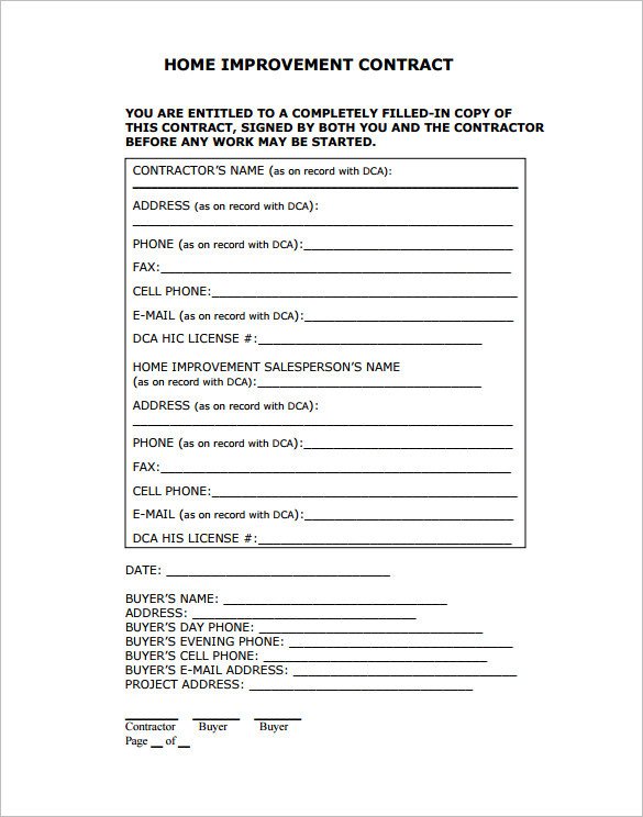 Home Improvement Contract Template 10 Home Remodeling Contract Templates Word Docs Pages