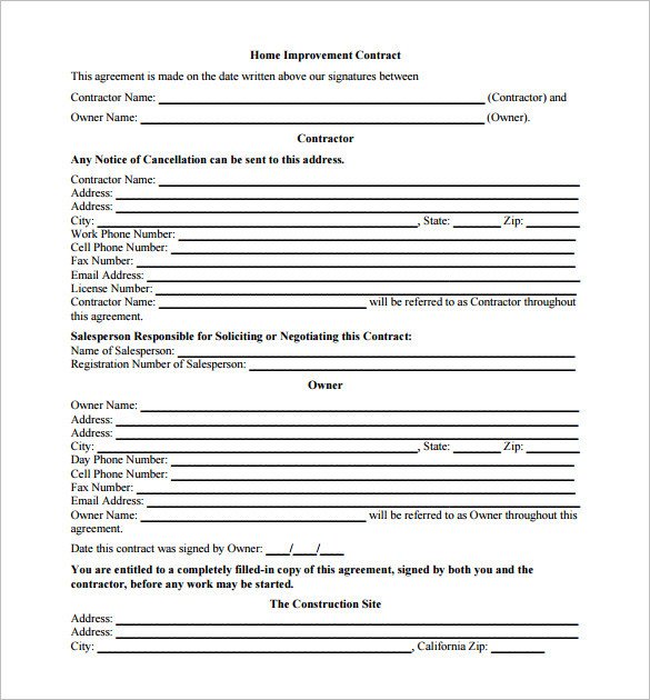 Home Improvement Contract Template 13 Renovation Contract Templates Docs Pages Word