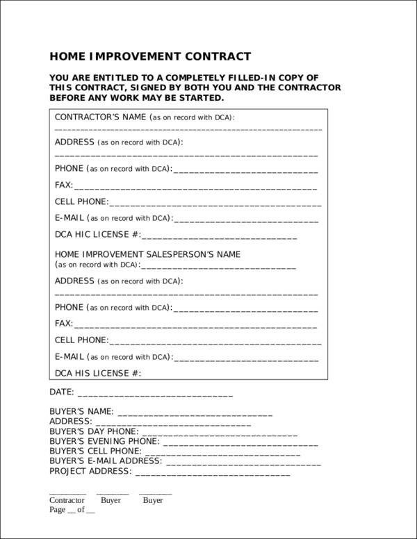 Home Improvement Contract Template 14 Renovation Contract Templates Docs Pages Word