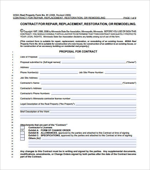 Home Improvement Contract Template 9 Home Remodeling Contract Templates Word Pages Docs