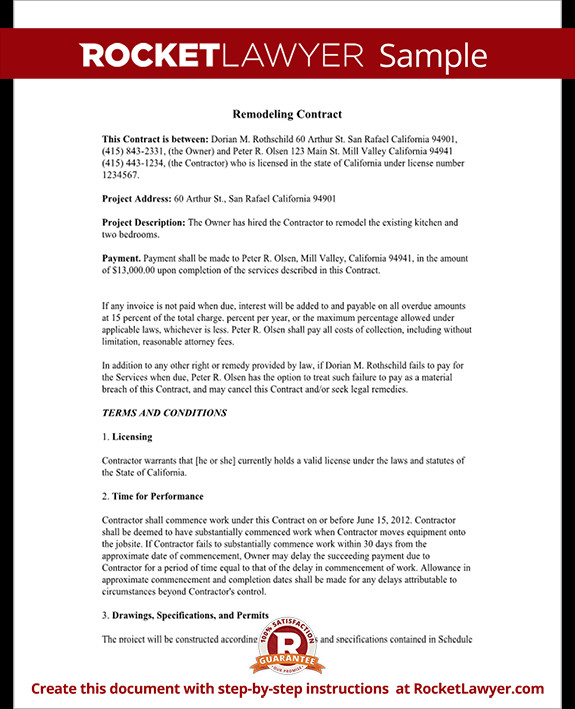 Home Improvement Contract Template Home Remodeling Contract form with Sample
