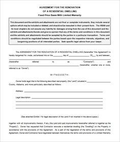 Home Improvement Contract Template Home Remodeling Contract Template 7 Free Word Pdf