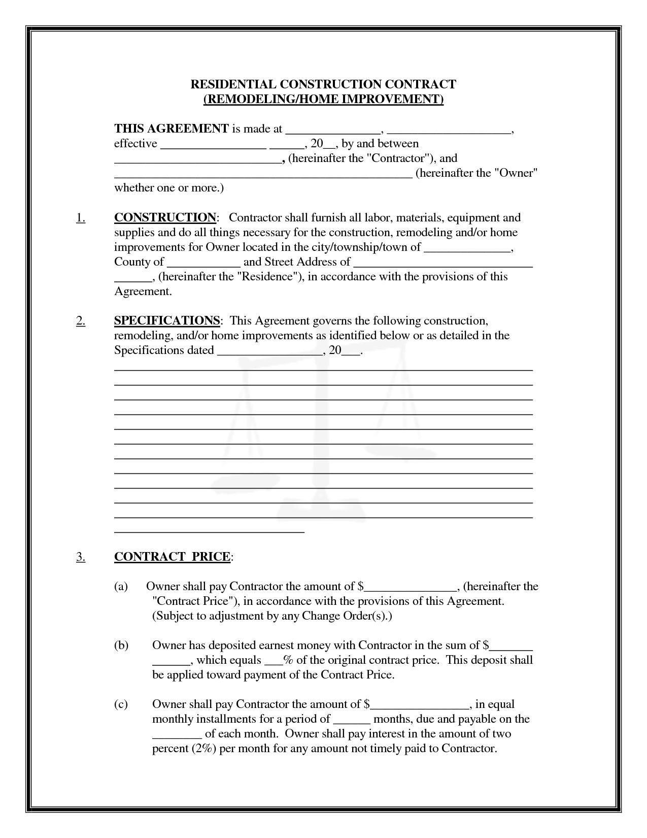 Home Improvement Contract Template Pics Of Residential Construction Contracts
