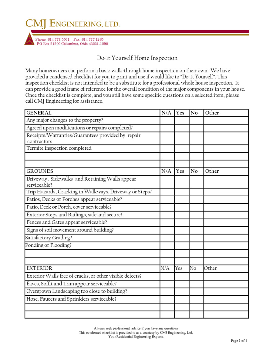 Home Inspection Checklist Excel 2018 Home Inspection Report Fillable Printable Pdf
