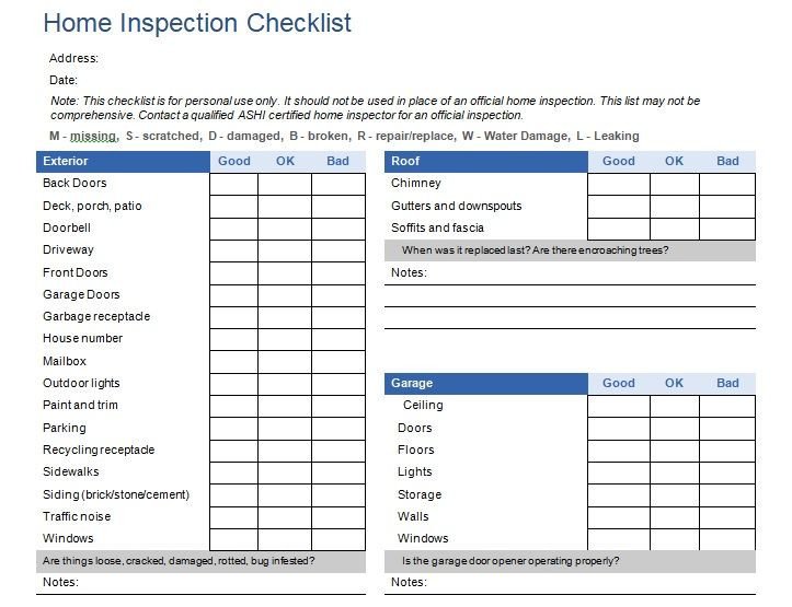 Home Inspection Checklist Excel Home Inspection Checklist Template Excel and Word