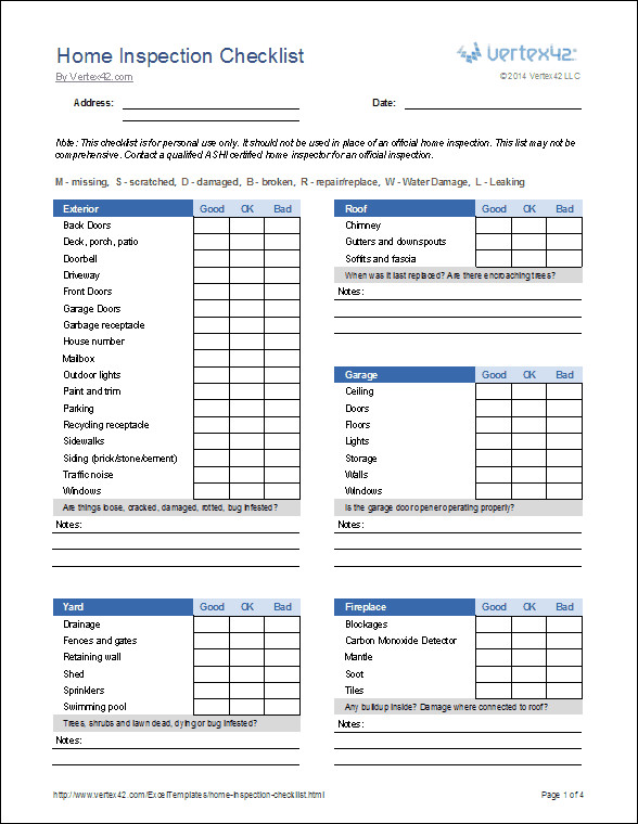 Home Inspection Checklist Excel Home Inspection Checklist Template