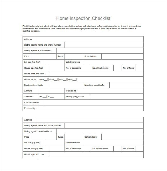 Home Inspection Checklist Template 30 Word Checklist Template Examples In Word