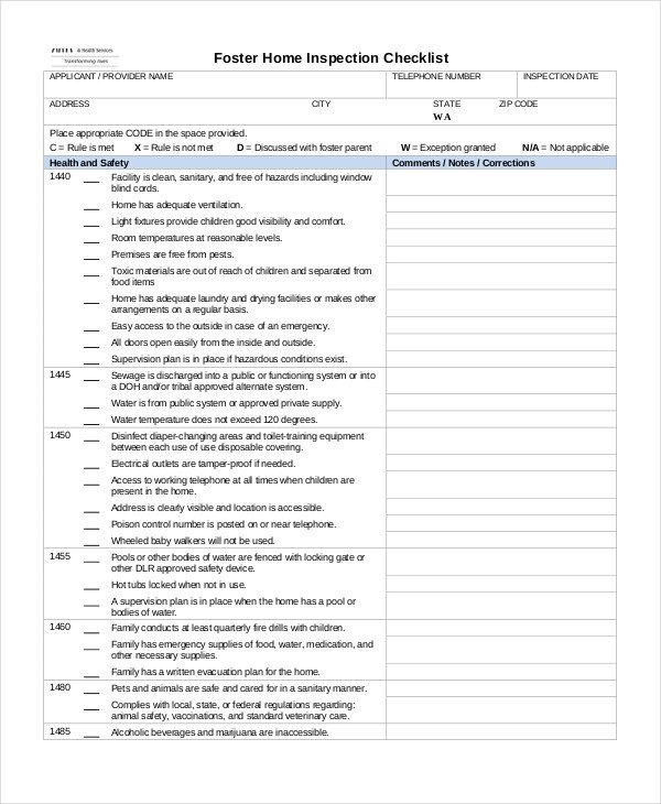 Home Inspection Checklist Template Home Inspection Checklist 17 Word Pdf Documents
