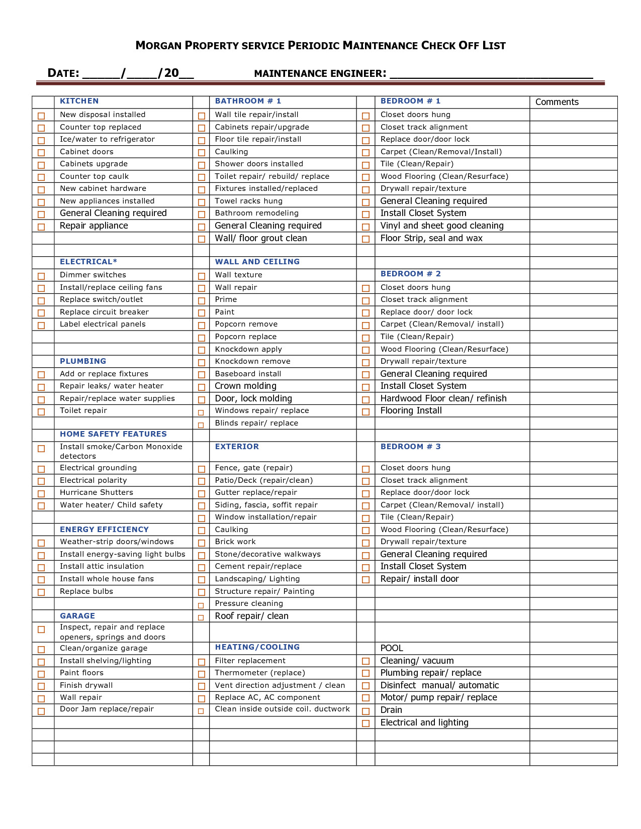 Home Inspection Checklist Template Printable Home Inspection Checklist