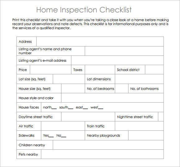 Home Inspection Checklist Templates 17 Home Inspection Checklists – Word Pdf