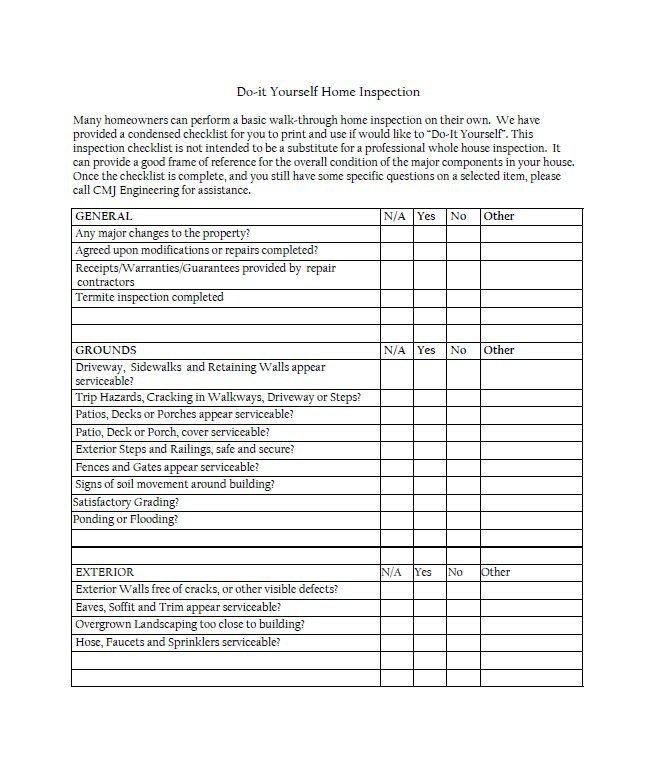 Home Inspection Checklist Templates 20 Printable Home Inspection Checklists Word Pdf