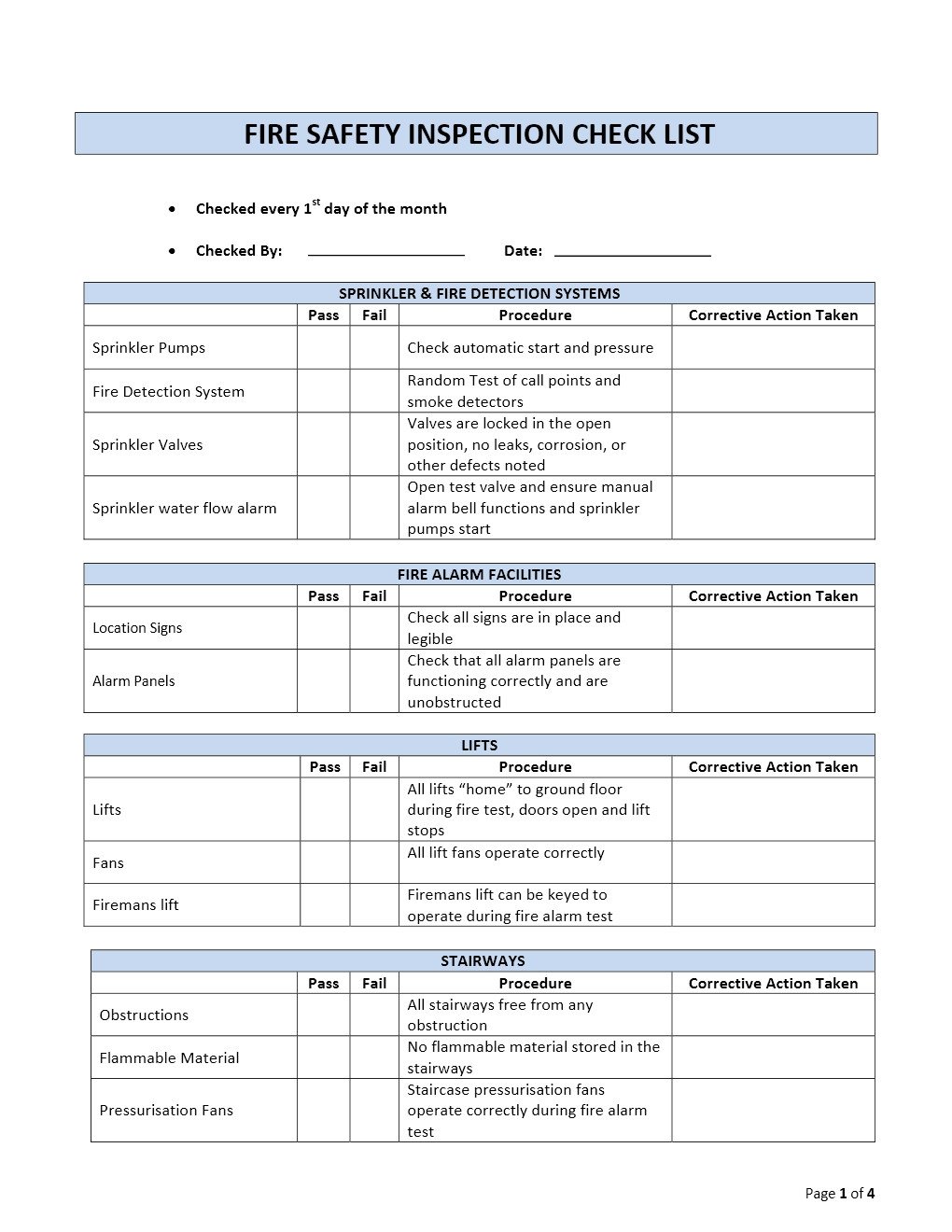 Home Inspection Checklist Templates Fire Safety Inspection Checklist