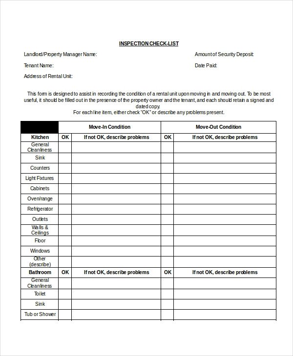 Home Inspection Checklist Templates Home Inspection Checklist 17 Word Pdf Documents
