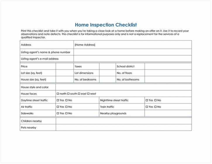 Home Inspection Checklist Templates Printable Templates
