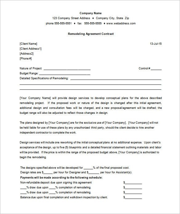 Home Remodeling Contract Template 11 Remodeling Contract Templates Docs Word Apple