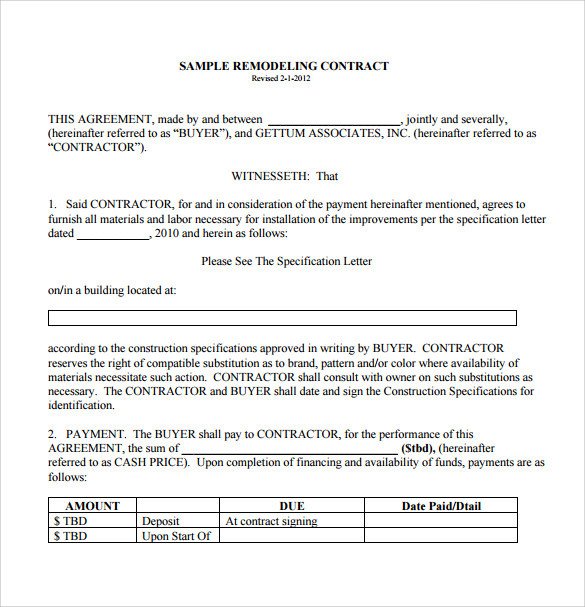 Home Remodeling Contract Template 12 Remodeling Contract Templates Pages Docs Word