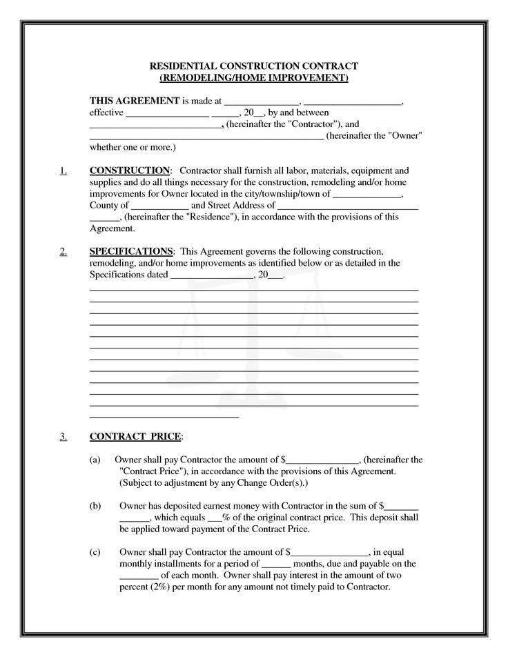 Home Remodeling Contract Template Pics Of Residential Construction Contracts
