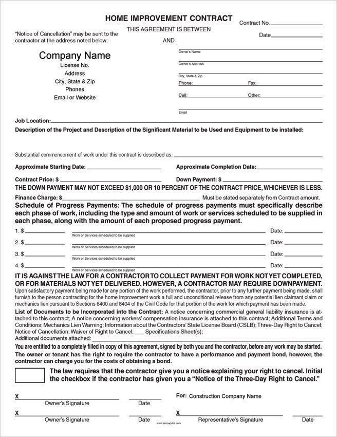 Home Remodeling Contract Template Word &amp; Pdf Home Improvement Contract forms