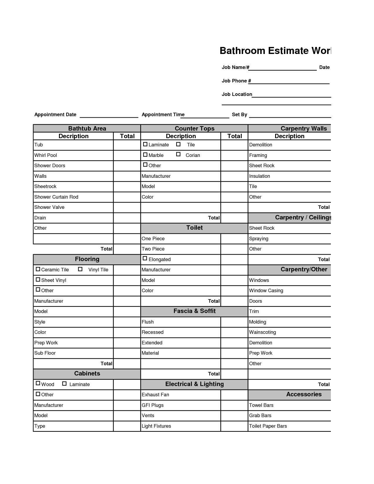 Home Remodeling Cost Estimate Template Remodel Cost Spreadsheet