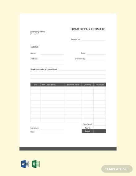 Home Repair Estimate Template Free Job Estimate Template Download 239 Sheets In Word