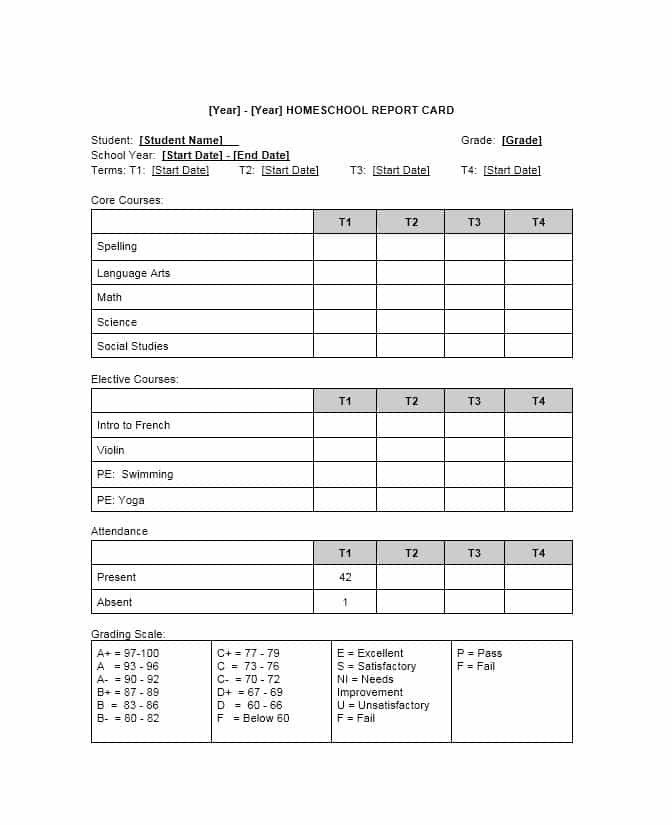 Homeschool Report Card Template Free 30 Real &amp; Fake Report Card Templates [homeschool High