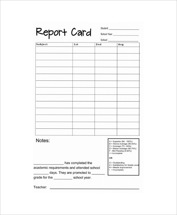 Homeschool Report Card Template Word 14 Sample Report Cards Pdf Word Excel Pages