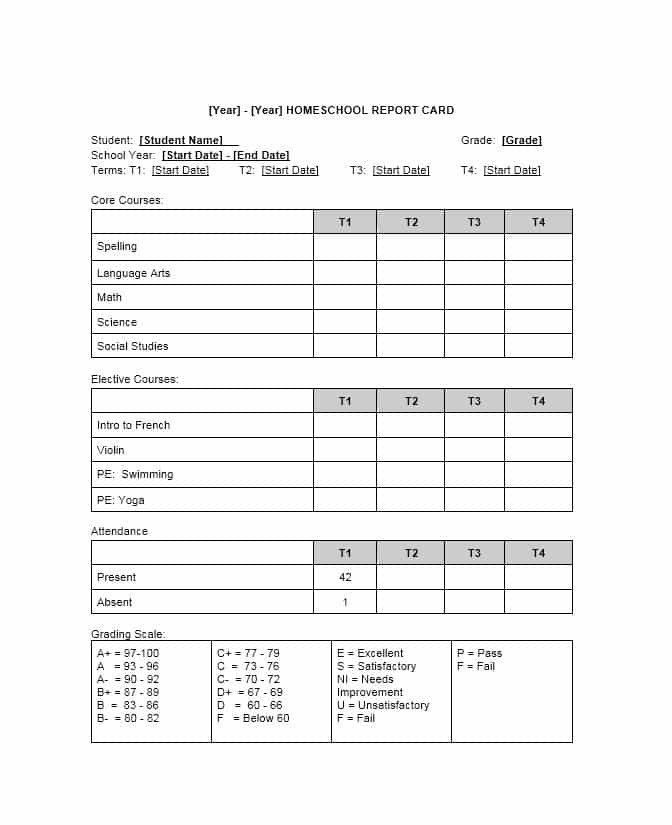 Homeschool Report Card Template Word 30 Real & Fake Report Card Templates [homeschool High